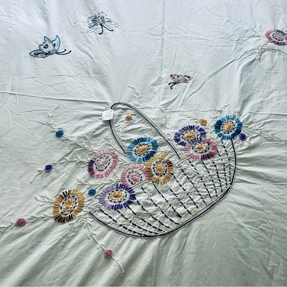 Vintage Hand Embroidered Handmade Fringe Summer Bedspread Quilts Sheet Linens - Picture 7 of 16